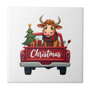 Azulejo De Cerâmica Feliz Natal Vaca das Terras Altas Árvore de Natal 