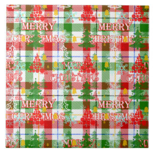 Azulejo De Cerâmica Feliz Natal Xadrez Decorativa Tartan