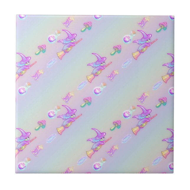 Azulejo De Cerâmica Feliz padrão de feiticeiro brilhante Pastel Rainbo (Frente)