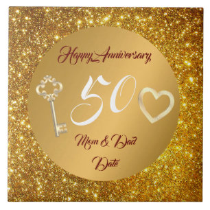 Azulejo De Cerâmica Feliz Personalizar Amor Dourado 50º Aniversário 