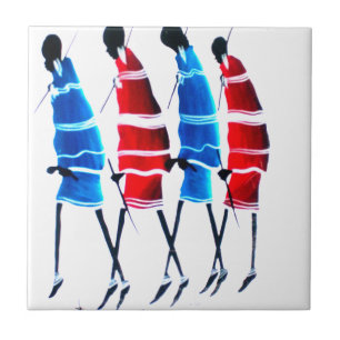Azulejo De Cerâmica Feliz Pessoas Vibrante Maasai Elegance: caminhando