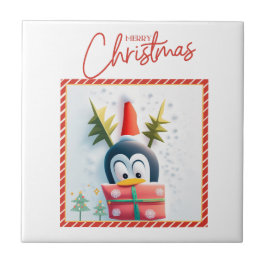 Azulejo De Cerâmica Feliz Pinguim de Natal