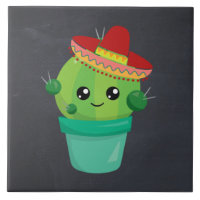 Feliz Round Cactus Vestindo um Sombrero Vermelho
