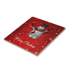 Azulejo De Cerâmica Feliz Snowman Com Chapéu E Luvas