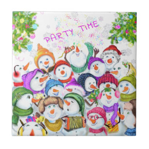 Azulejo De Cerâmica Feliz Snowmans Feliz Festa de Natal Engraçado Des