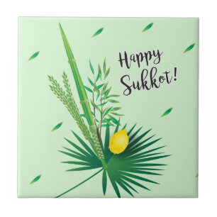 Azulejo De Cerâmica Feliz Sukkot Lulav e Etrog Watercolor Padrão