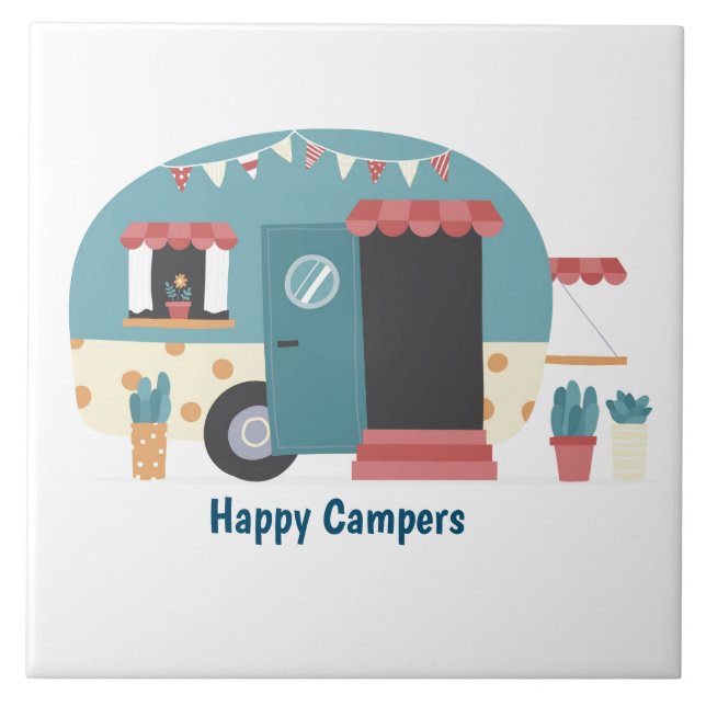 Azulejo De Cerâmica Feliz Trailer de Campers (Frente)
