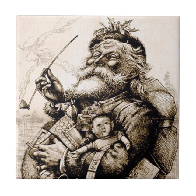 Azulejo De Cerâmica Feliz Velho Papai Noel (Frente)