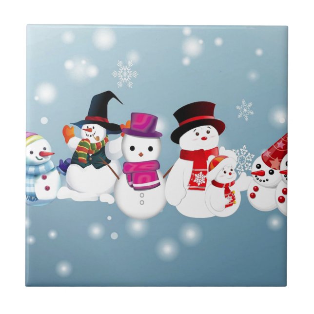 Azulejo De Cerâmica Felizes Feriados Snowmen (Frente)