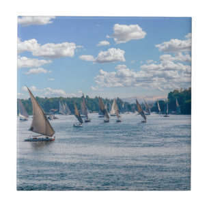 Azulejo De Cerâmica Feluccas navegando ao longo do Nilo - Aswan, Egito