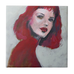 Azulejo De Cerâmica Fem Retrato - Vermelho