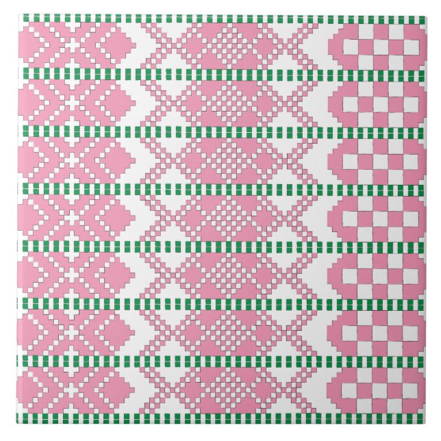 Azulejo De Cerâmica Feminine Pink e White Letônia — Arte Foliar Tribal (Frente)