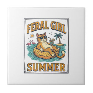 Azulejo De Cerâmica Feral Girl Summer Gato Flutua Camisa Vintage Desig