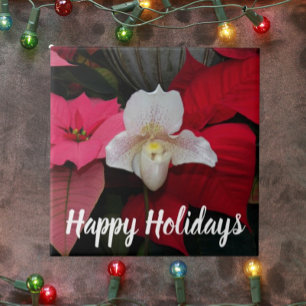Azulejo De Cerâmica Feriado das Poinsettias Vermelhas e das Orquídeas 