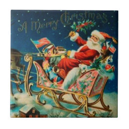 Azulejo De Cerâmica Feriado de Natal Vintage Santa Claus Sleigh