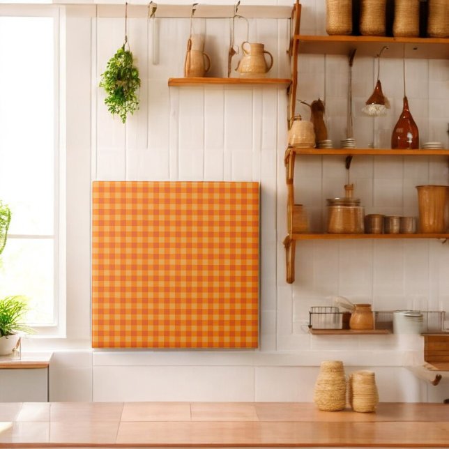 Azulejo De Cerâmica Feriado de Xadrez de Buffalo Laranja (Criador carregado)