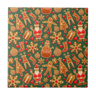 Azulejo De Cerâmica Feriados do Natal Cookie em Verde