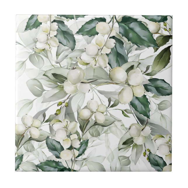 Azulejo De Cerâmica Férias de inverno ramos verdes padrão (Frente)