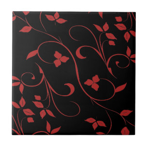 Azulejo De Cerâmica Fern decorativo vermelho e preto