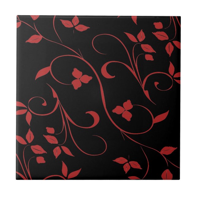 Azulejo De Cerâmica Fern decorativo vermelho e preto (Frente)