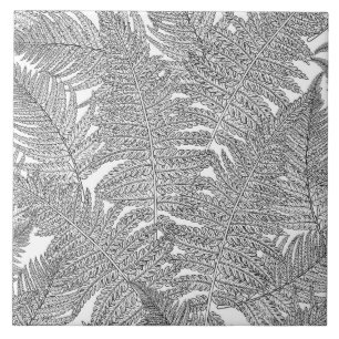 Azulejo De Cerâmica Fern em preto e branco
