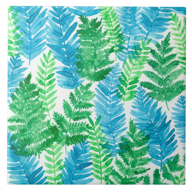 Azulejo De Cerâmica Fern Watercolor (Frente)