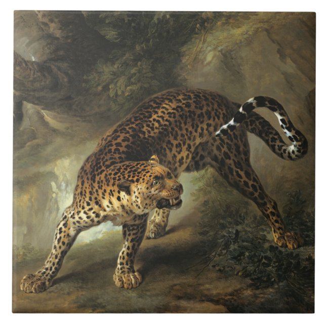 Azulejo De Cerâmica Ferocious Wild Leopard (por Jean-Baptiste Oudry) (Frente)