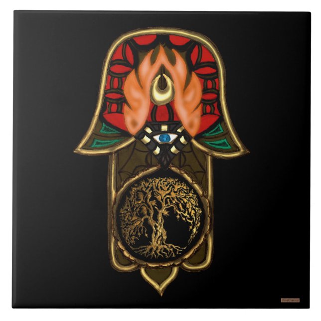 Azulejo De Cerâmica Festa da Mão de Hamsa: Árvore da Vida (Frente)