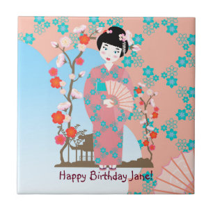Azulejo De Cerâmica Festa de aniversário de garotas Geisha