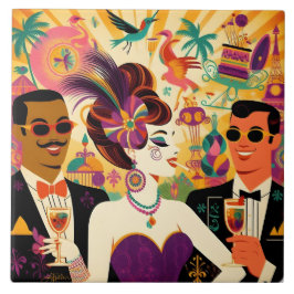 Azulejo De Cerâmica Festa de Cocktail Mardi Gras Retro Meados do Sécul
