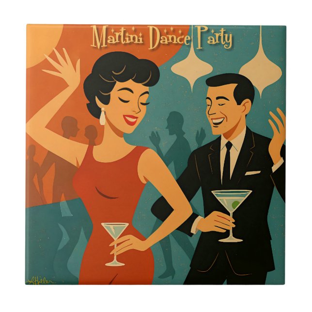 Azulejo De Cerâmica Festa de Dança Martini Meados do Século (Frente)