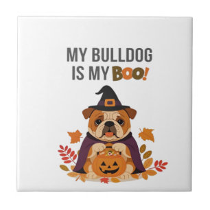 Azulejo De Cerâmica Festa de Halloween do Bulldog Meu Bulldog é Meu Bo