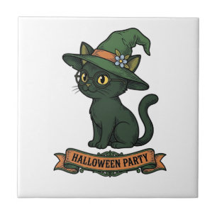 Azulejo De Cerâmica Festa de Halloween Gato Antigo Desenho Vetorial_1