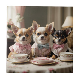 Azulejo De Cerâmica Festa de Menina e Bonita Chihuahua Tea