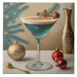 Azulejo De Cerâmica Festa de Natal de Cocktail da Metade do Século Hap
