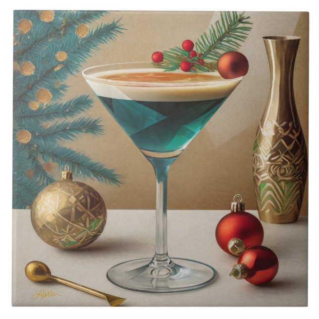 Azulejo De Cerâmica Festa de Natal de Cocktail da Metade do Século Hap (Frente)