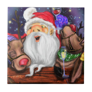 Azulejo De Cerâmica Festa de Natal Engraçada para Papais noeis e Rebe
