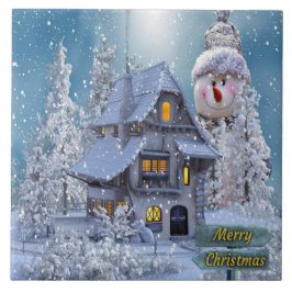 Azulejo De Cerâmica Festa de Natal Inverno Branco Boneco de Neve Azul 