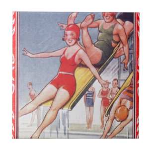 Azulejo De Cerâmica Festa piscina Vintage Natação Verão