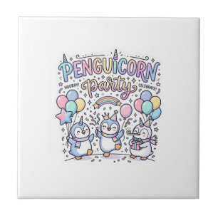 Azulejo De Cerâmica Festa Unicórnio Penguicórnio Premium Vetor Desenho