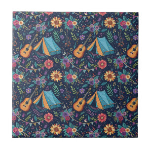Azulejo De Cerâmica Festival de Música Folk Indie de Guitarra Boho Art