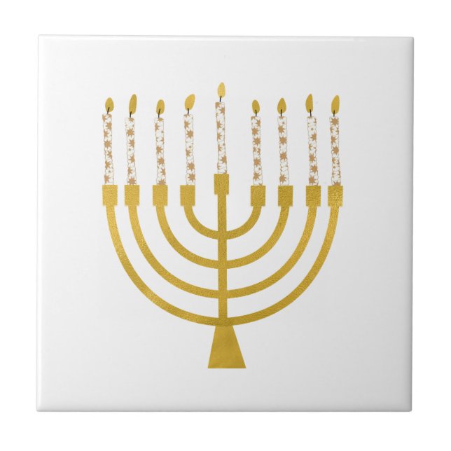 Azulejo De Cerâmica Festivo Menorah Hanukkah velas Elegante minimo (Frente)