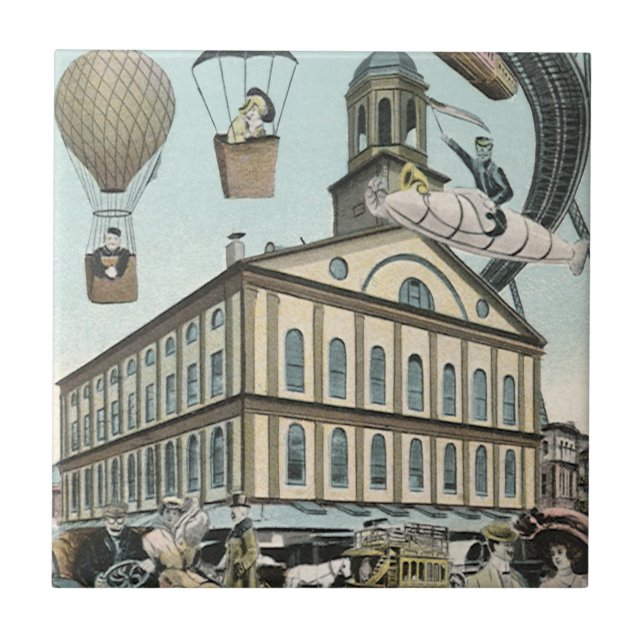 Azulejo De Cerâmica Ficção científica retrô, cidade steampunk vitorian (Frente)