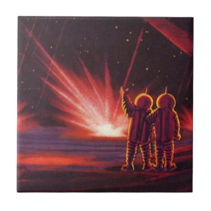 Azulejo De Cerâmica Ficção Científica Vintage Alien Planeta Vermelho E