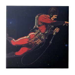 Azulejo De Cerâmica Ficção Científica Vintage Astronauta no Espaço Sid