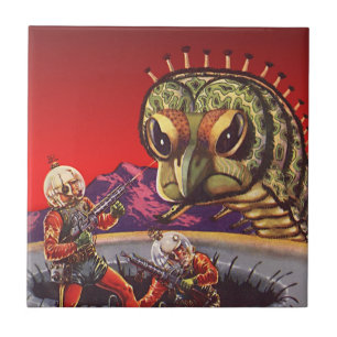 Azulejo De Cerâmica Ficção científica vintage gigante centopéia inseto
