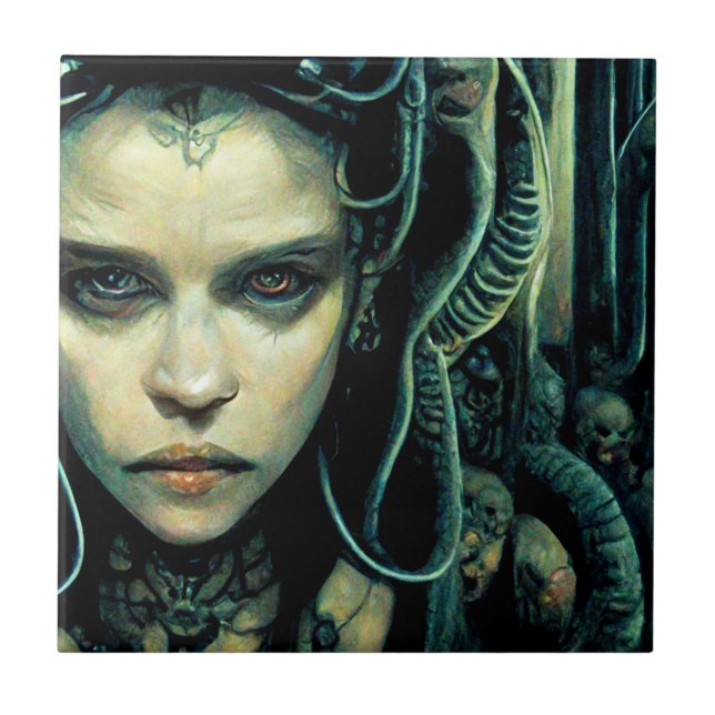 Azulejo De Cerâmica Ficha científica da alienígena Tech Girl (Frente)