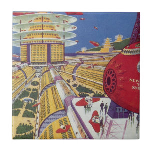 Azulejo De Cerâmica Ficha científica em vintage, Nova Iorque futurísti