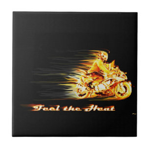 Azulejo De Cerâmica Fiery Biker Motorcycle Fantasy Art