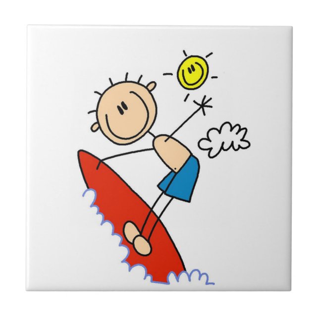 Azulejo De Cerâmica Figura surfando da vara do menino (Frente)